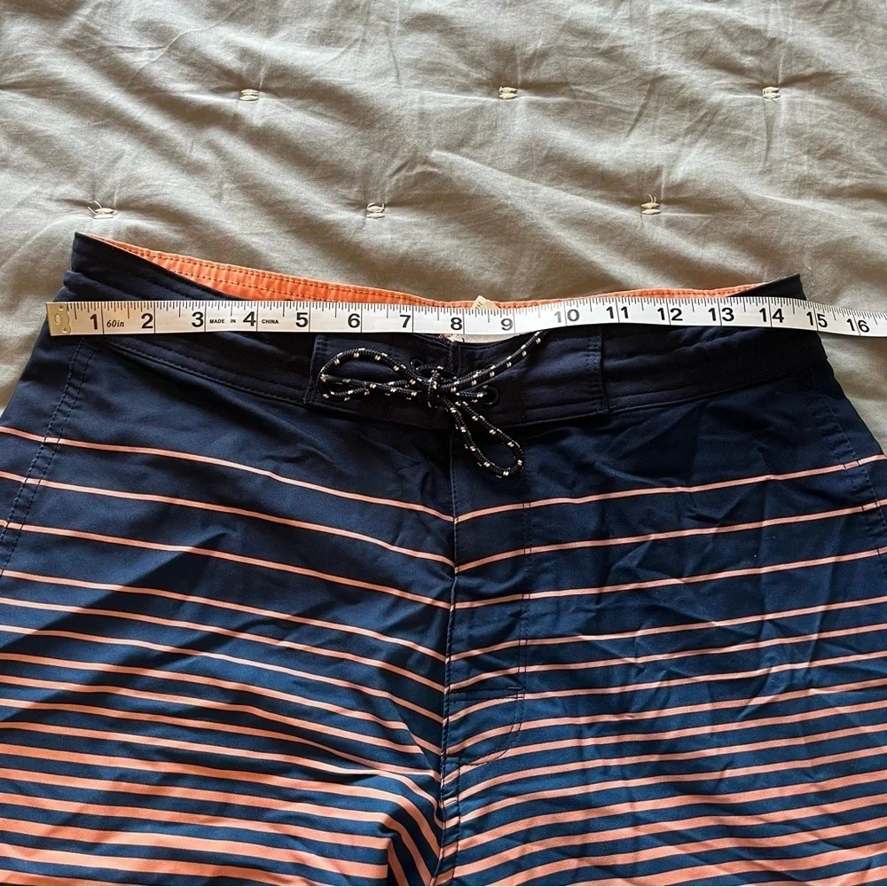 Old Navy Men’s Blue Orange Striped Pockets Drawstring Swim Trunk Size 30